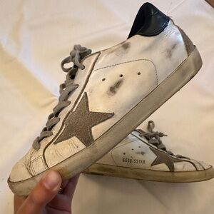 Golden Goose White and Gray Low-Top Sneakers